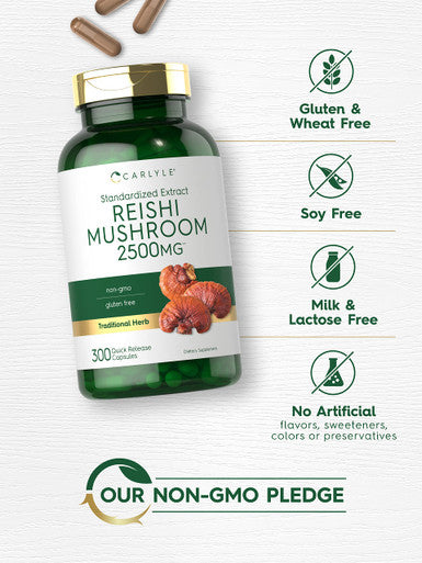 Carlyle Reishi Mushroom Supplement 2500Mg | 300 Capsules | Non-Gmo, Gluten Free Reishi Mushroom Extract