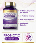 Carlyle Probiotics 25 Billion Cfu | With Prebiotics | 100 Capsules | Vegetarian, Non-Gmo, & Gluten Free Supplement | For Men & Wo