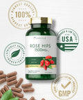Rose Hips | 1500Mg | 240 Quick Release Capsules | Non-Gmo And Gluten Free Herbal Supplement | By Carlyle