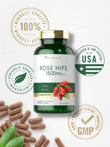 Rose Hips | 1500Mg | 240 Quick Release Capsules | Non-Gmo And Gluten Free Herbal Supplement | By Carlyle