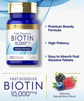 Carlyle Biotin 10000Mcg | 250 Fast Dissolve Tablets | Max Strength | Vegetarian, Non-Gmo, Gluten Free Supplement
