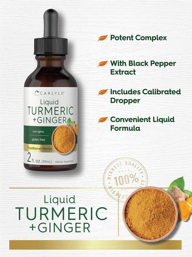 Carlyle Turmeric and Ginger Drops 2 fl oz | Supplement with Black Pepper | Vegan Non-GMO Gluten