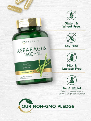 Carlyle Asparagus Supplement | 1600mg | 250 Powder Capsules | Non-GMO and Gluten Formula | High Potency Traditional Herb Extract