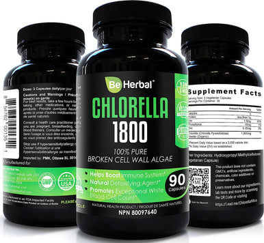 BE HERBAL Organic Chlorella 1800mg Best Source of Chlorophyll & Complete Superfood Vegan Friendly Natural Detox Supplement - 600mg per Capsule (90 Capsules - 1 Month Supply)
