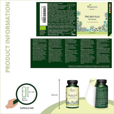 Probiotics & Prebiotics VegaveroÃƒâ€šÃ‚Â® | 100% Organic | 10 Strains (Lactobacillus + Bifidobacterium) | 4 Billion Active Bacteria & Inulin from Agave | 90 Vegan Capsules | No Additives