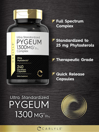 Carlyle Pygeum Standardized 1300mg | 240 Capsules | Non-GMO Gluten | Africanum Bark Extract Supplement