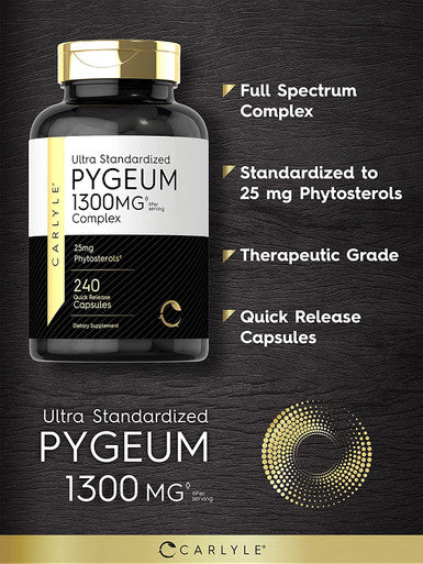 Pygeum Standardized 1300Mg | 240 Capsules | Non-Gmo, Gluten Free | Pygeum Africanum Bark Extract Supplement | By Carlyle