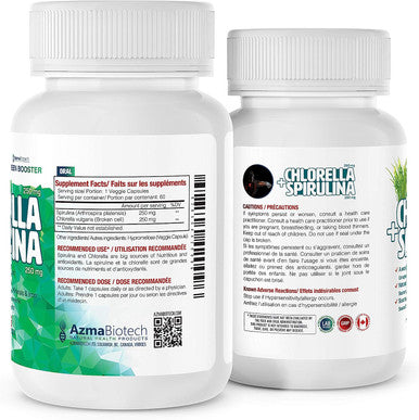 AzmaBiotech Green Booster Synbiotic | Chlorella 250 mg + Spirulina 250 mg | 60 Vegan Capsules | Broken Cell Wall