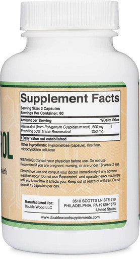Resveratrol 500mg Per Serving 120 Capsules Natural Resveratrol Polygonum Root Extract Providing 50 TransResveratrol Healthy Aging Support by Double Wood Supplements