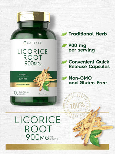 Carlyle Licorice Root Capsules 900mg | 300 Count | Root Extract Supplement | Non-GMO Gluten