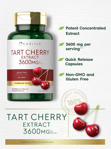 Carlyle Tart Cherry Extract Capsules | 200 Count | Non-GMO and Gluten Formula | Traditional Herb Supplement