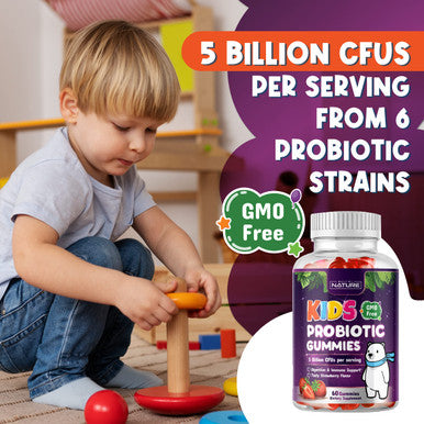 Built Nature Built By Nature Kids Probiotic Gummies - 6 Diverse Probiotic Strains - Digestive & Immune Support - Chewable Kid Probiotic Gummy Supplement - No Refrigeration Required - 60 Gummies