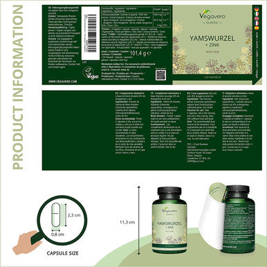 Wild Yam VegaveroÃƒâ€šÃ‚Â® | 1140 mg | with Zinc & Diosgenin | No Additives | 120 Vegan Capsules | Menopause Support* | Dioscorea villosa