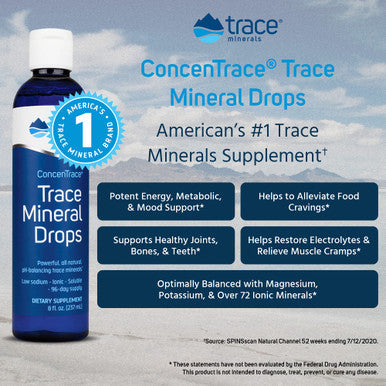 Trace Minerals ConcenTrace Drops 72+ Minerals Ionic Liquid Magnesium, Chloride, Potassium Low Sodium Energy Electrolytes Hydration 288 Day Supply 8 fl oz (Pack of 3)