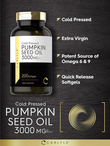 Carlyle Pumpkin Seed Oil Capsules 3000mg | 200 Count | Non-GMO and Gluten Formula | Cold Pressed Dietary Supplement