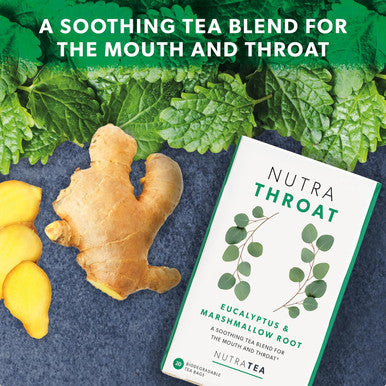 Nutra Tea NUTRATHROAT - Soothing Throat Tea | Sore Throat Tea | Throat Relief Tea - Tea For Sore Throat & Coughs - Includes Marshmallow Root & Slippery Elm - 20 Enveloped Tea Bags - by - Herbal Tea