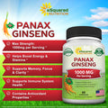 Korean Panax Ginseng (1000mg Max Strength) - 90 Capsules Root Extract Complex (Red & White), High Dosage Ginsenosides in Seeds, Asian Powder Supplement, Tablet Pills for Energy