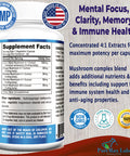YUMMYVITE Lions Mane Mushroom Complex - Concentrated 4:1 Extract For Brain Health, Supports Focus, Clarity, Memory & Immune System - 60 Capsules