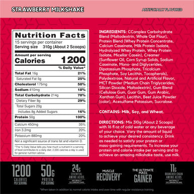 BSN TRUE-MASS Weight Gainer, Muscle Mass Gainer Protein Powder, Strawberry Milkshake, 10.25 Pound