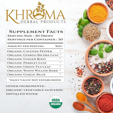Khroma Herbal Products Vigor - Organic Circulation Complex - - Absolutely The Most Effective Circulatory Support You'll Ever Take - 2 oz Liquid - 30 Servings
