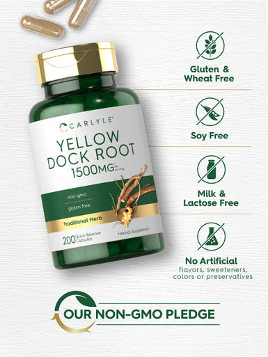Carlyle Yellow Dock Root Capsules 1500Mg | 200 Count | Non-Gmo, Gluten Free | High Potency Formula | Traditional Herb