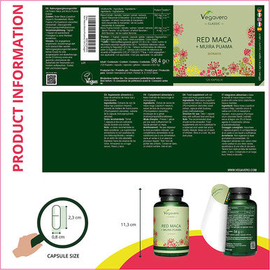 RED MACA Root + Muira PUAMA VegaveroÃƒâ€šÃ‚Â® | 5000mg (10:1) Extract | Libido Booster Supplements | Peruvian Ginseng + Potency Wood | 120 Capsules | No Additives | Vegan
