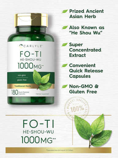 Carlyle Fo-Ti 1000mg | 180 Capsules | He-Shou-Wu Root | Traditional Herb | Non-GMO and Gluten Supplement