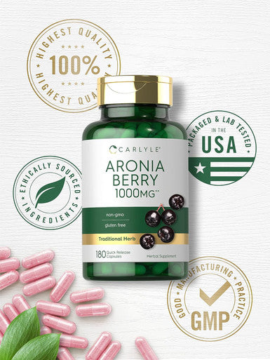 Carlyle Aronia Berry | 1000mg Capsules | 180 Count | Non-GMO Gluten