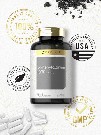 Carlyle L Phenylalanine 1000Mg | 200 Capsules | Non-Gmo And Gluten Free Formula | Free Form L-Phenylalanine Supplement