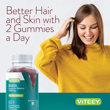 Biotin Gummies For Hair Skin Nails 10,000Mcg - Hair Growth Gummies, Healthy Skin Glow, Strong Healthy Nail Growth - Vegan, Gluten Free, Gelatin Free, Gmo - Tasty Chewable Raspberry Flavor