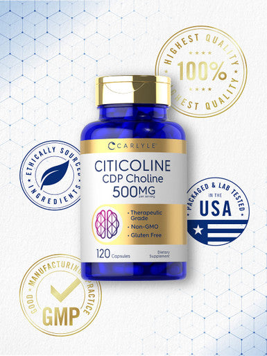 Citicoline Supplements 500Mg | 120 Capsules | Cdp Choline | Non-Gmo, Gluten Free | By Carlyle