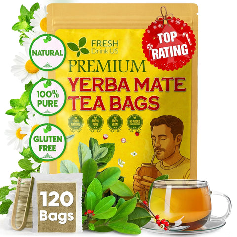 FreshDrinkUS, Premium 75 Mulberry Leaf Tea Bags, 100% Natural & Pure from Mulberry Leaves. Loose Leaf Herbal Tea. Made with Natural Material Tea Bags. No Sugar, No Caffeine, No Gluten, Vegan.