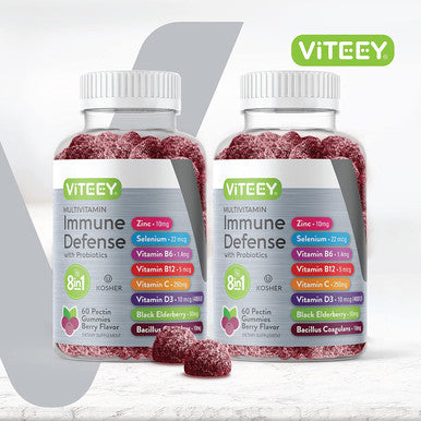 Multivitamin Gummies 8 In 1 Immune Support Supplement With Probiotics - Immune Boosters For Adults & Teens - Vegetarian, Gelatin Free, Gmo - Chewable Berry Flavored Pectin Immune Defense Gummy