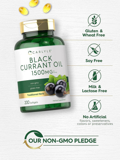 Carlyle Black Currant Oil Softgels | 1500mg | 200 Count | Non-GMO and Gluten Formula | Black Currant Seed Oil