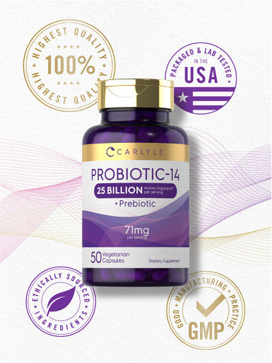 Carlyle Probiotics 25 Billion Cfu | With Prebiotics | 50 Capsules | Vegetarian, Non-Gmo, & Gluten Free Supplement | For Men