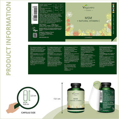 MSM Capsules VegaveroÃƒâ€šÃ‚Â® | 2100 mg | with Natural Vitamin C | NO ADDITIVES | 270 Capsules | Vegan & Lab-Tested Methylsulfonylmethane