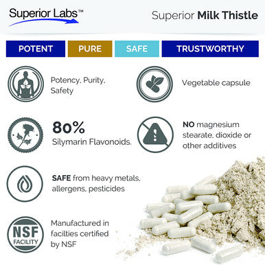 Superior Labs Milk Thistle NonGMO 80 Silymarin Flavonoids Powerful Formula for Healthy Liver Kidney Detox and Function Energy 250mg 41 Extract Yielding 1000mg 120 Vegetable Caps