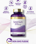 Yeast Free Selenium Supplement | 200mcg | 300 Capsules | Vegetarian, Non-GMO, and Gluten Free Mineral Formula | L-Selenomethionine | Value Size | by Carlyle