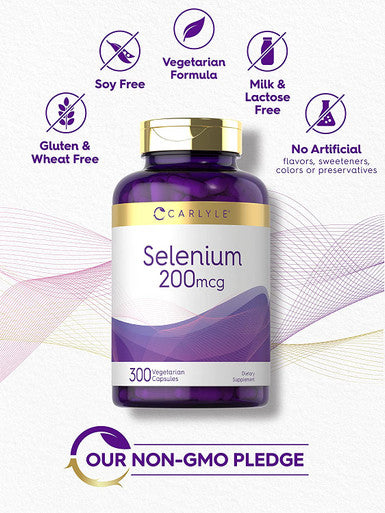 Yeast Free Selenium Supplement | 200mcg | 300 Capsules | Vegetarian, Non-GMO, and Gluten Free Mineral Formula | L-Selenomethionine | Value Size | by Carlyle