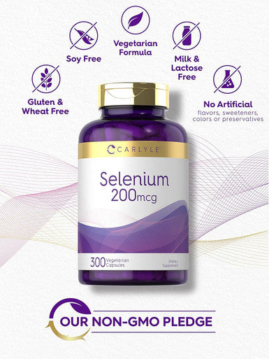 Carlyle Yeast Selenium Supplement | 200mcg | 300 Capsules | Vegetarian Non-GMO and Gluten Mineral Formula | L-Selenomethionine | Value Size