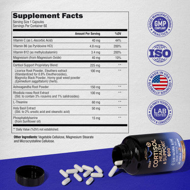 NUTRAHARMONY Organic Vitamin B12 Drops & Cortisol Support Complex Capsules