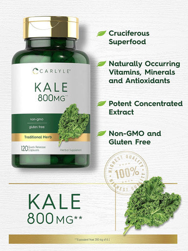Carlyle Kale Extract 800mg | 120 Capsules | Non-GMO and Gluten