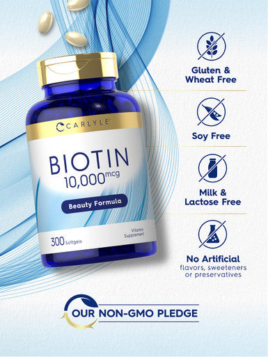 Carlyle Biotin 10000Mcg | 300 Softgels | Max Strength | Non-Gmo, Gluten Free Supplement