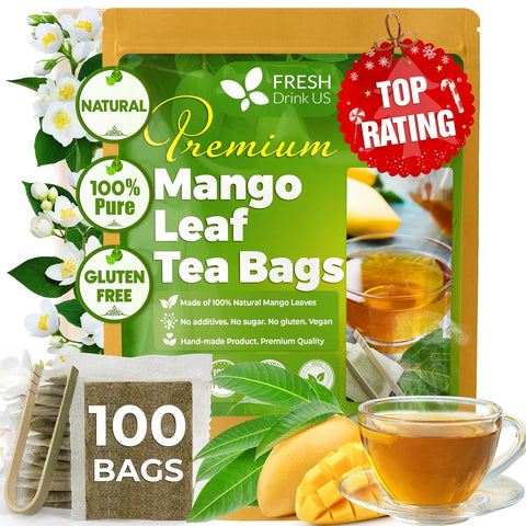 FreshDrinkUS, Premium 75 Mulberry Leaf Tea Bags, 100% Natural & Pure from Mulberry Leaves. Loose Leaf Herbal Tea. Made with Natural Material Tea Bags. No Sugar, No Caffeine, No Gluten, Vegan.
