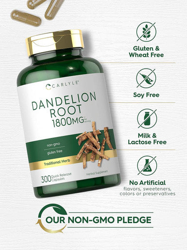 Carlyle Dandelion Root | 1800mg | 300 Capsules | Non-GMO Gluten Supplement