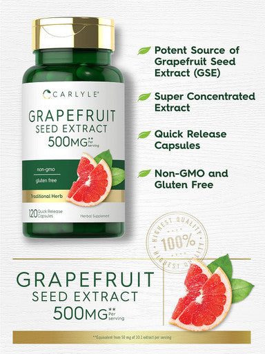 Carlyle Grapefruit Seed Extract | 500 mg 120 Capsules | Maximum Strength | Non-GMO Gluten