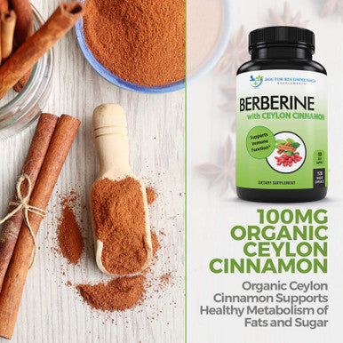Berberine with Ceylon Cinnamon 1200mg Berberine 100mg Organic Ceylon Cinnamon 120 Veggie Capsules Healthy Immune System Cardiovascular Heart Gastrointestinal Wellness