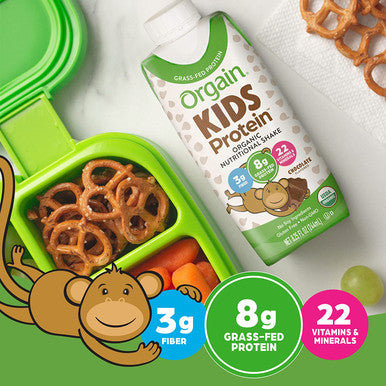 Orgain Organic Kids Protein Nutritional Shake Chocolate 8g of Protein 22 Vitamins Minerals Fruits Vegetables Gluten Soy NonGMO 8.25 Fl Oz Pack of 12