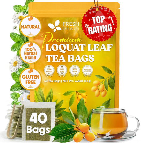 FreshDrinkUS, Premium 75 Mulberry Leaf Tea Bags, 100% Natural & Pure from Mulberry Leaves. Loose Leaf Herbal Tea. Made with Natural Material Tea Bags. No Sugar, No Caffeine, No Gluten, Vegan.