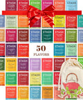 Gardenika Tea Sampler - Herbal and Caffeinated - Assorted Variety Pack Set - 50 Teabags 50 Different Flavors in Cotton Pouch